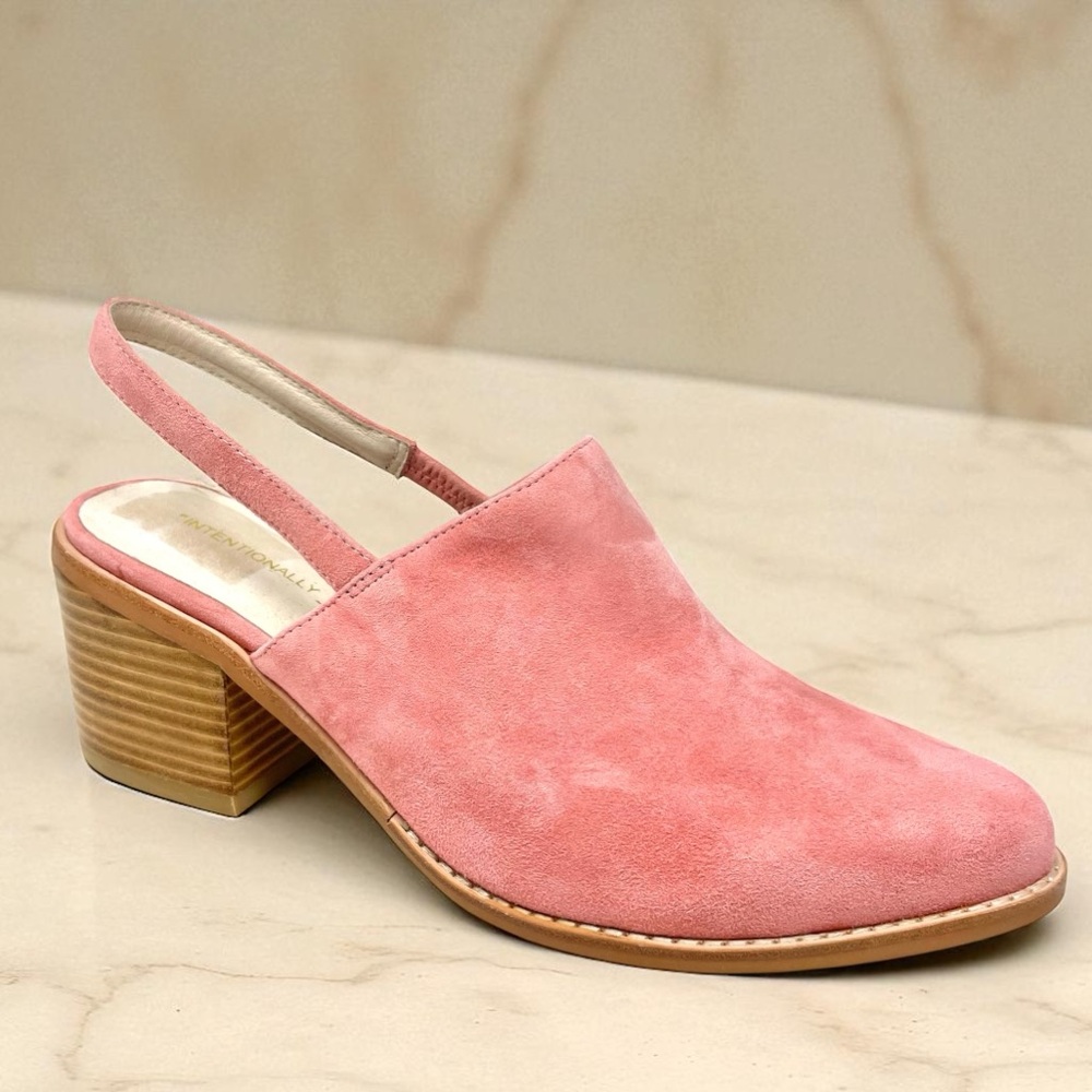 NEW Intentionally Blank Erica Pink Suede Heeled Slingback Mules Size 9